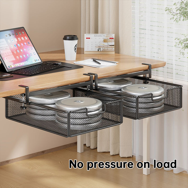 Desktop Drawer Organizer, Under-Desk Hanging Storage Box, Iron Mesh Office Supply, Long Rectangle Design, Chinese Style
