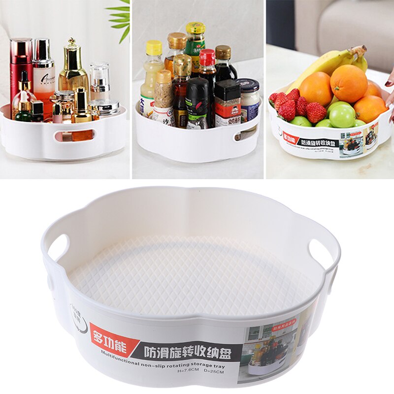 360 Rotating Tray Kitchen Storage Containers for Spice jar Food Snack Tray  Bathroom Tray Non Slip Snack Dried Storage Plate