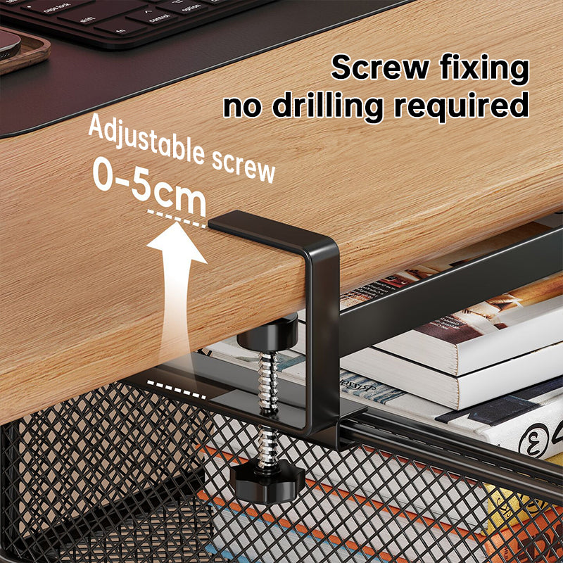 Desktop Drawer Organizer, Under-Desk Hanging Storage Box, Iron Mesh Office Supply, Long Rectangle Design, Chinese Style