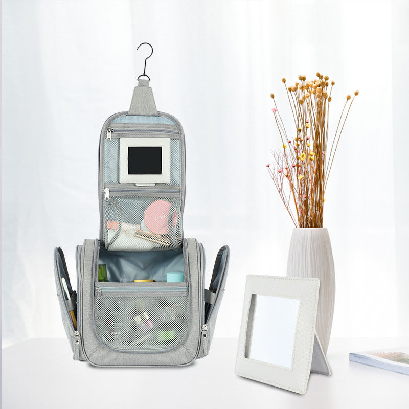 Women's travel toiletry bag with makeup mirror hanging men's and women's waterproof cosmetic bag can be hung on the car storage bag