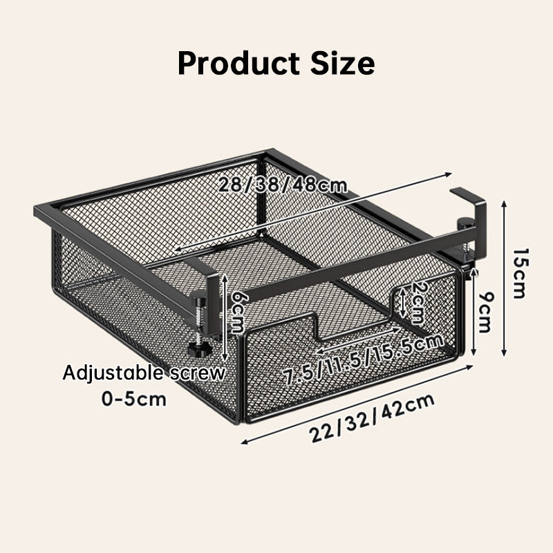 Desktop Drawer Organizer, Under-Desk Hanging Storage Box, Iron Mesh Office Supply, Long Rectangle Design, Chinese Style
