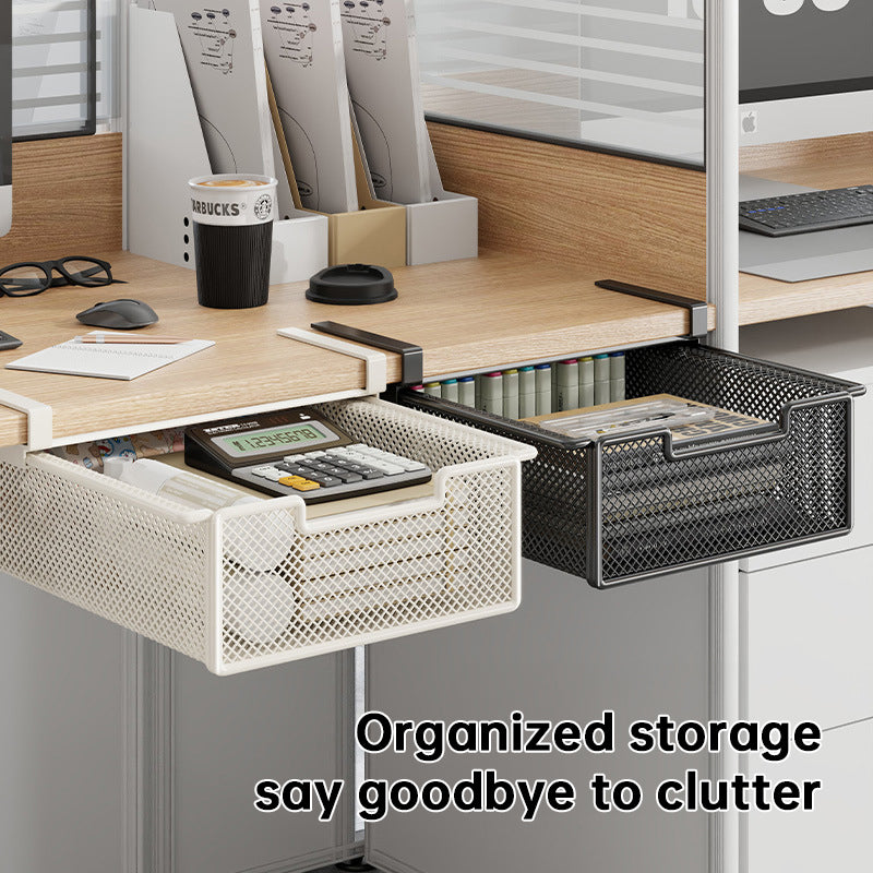 Desktop Drawer Organizer, Under-Desk Hanging Storage Box, Iron Mesh Office Supply, Long Rectangle Design, Chinese Style
