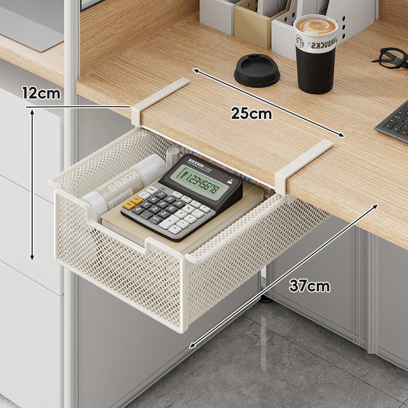 Desktop Drawer Organizer, Under-Desk Hanging Storage Box, Iron Mesh Office Supply, Long Rectangle Design, Chinese Style