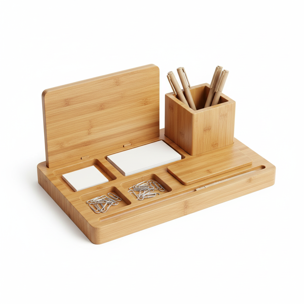 Organiseur de Bureau Multi-Compartiments Bambou
